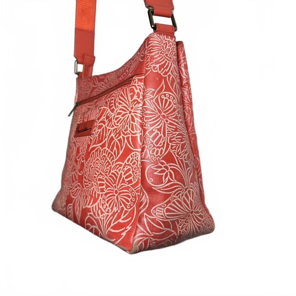 Anuschka Tooled Leather Crossbody Bag W/ Adjustable Strap-Butterfly Coral - Picture 4 of 9